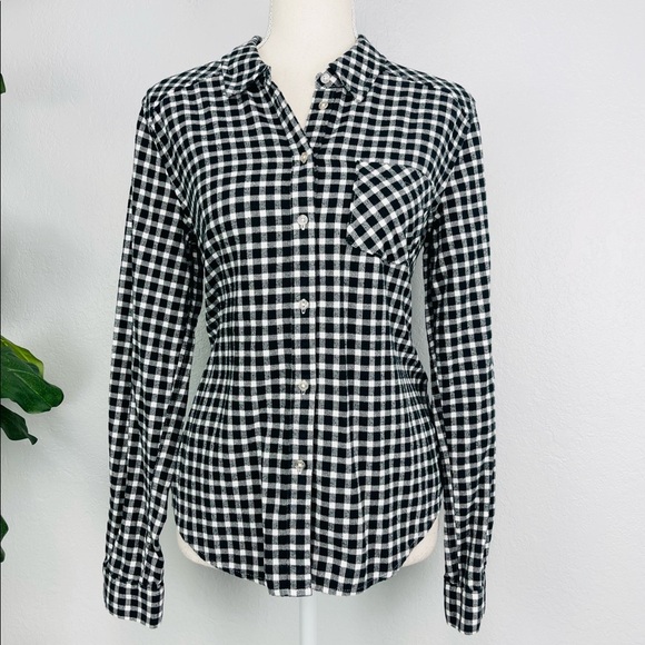 Paige Black & White Buffalo Checkered Plaid Long Sleeve Button Down sweater Tee - Picture 1 of 6